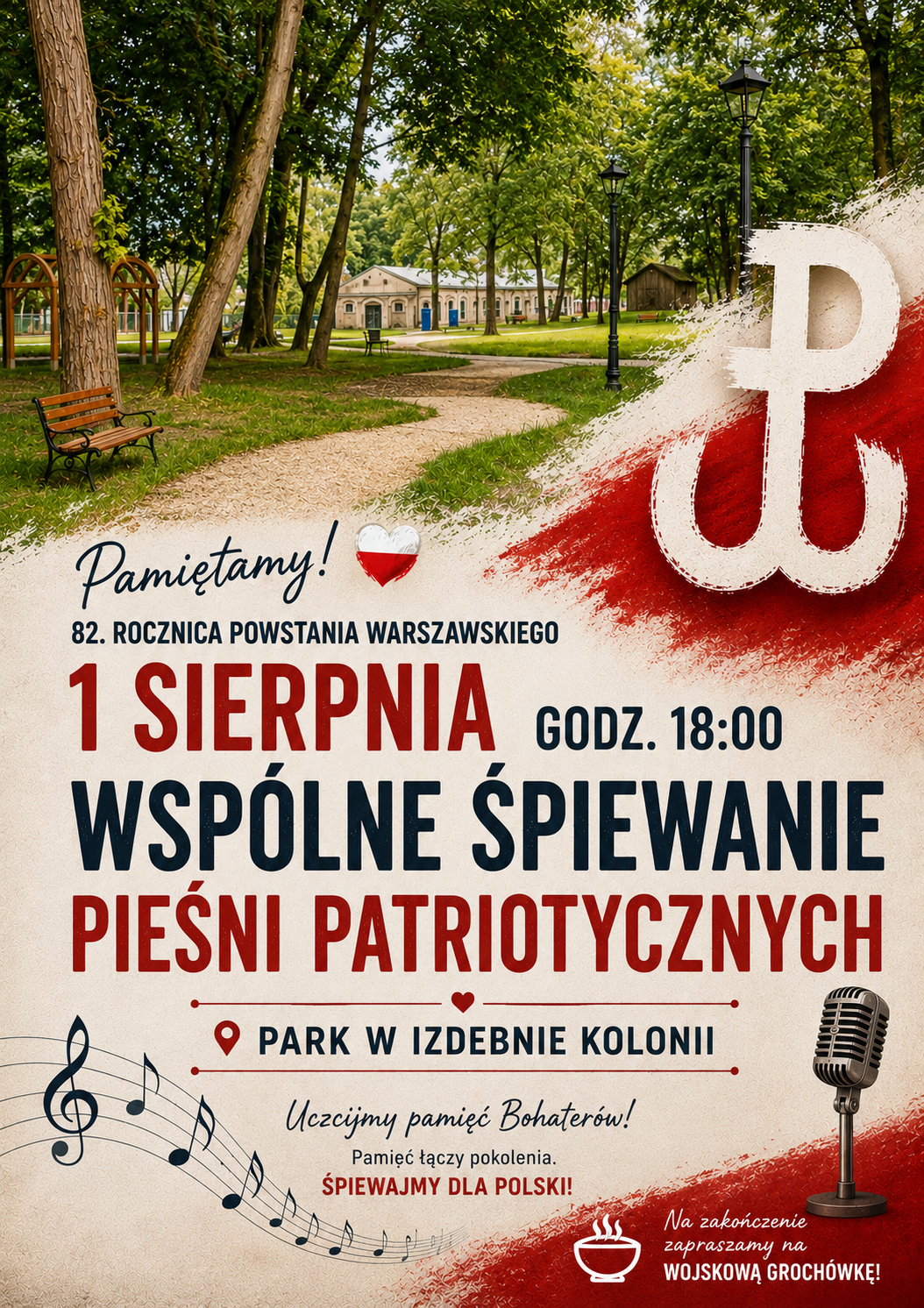 Wiecz&oacute;r patriotyczny w&nbsp;parku - plakat promujący