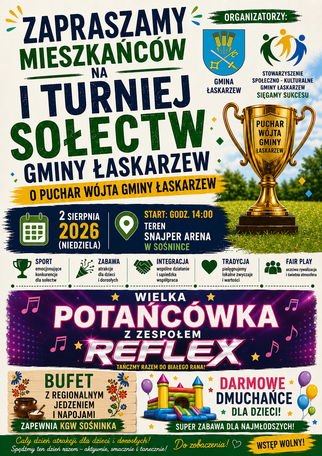 Grafika informująca o&nbsp;I Turnieju Sołectw Gminy Łaskarzew