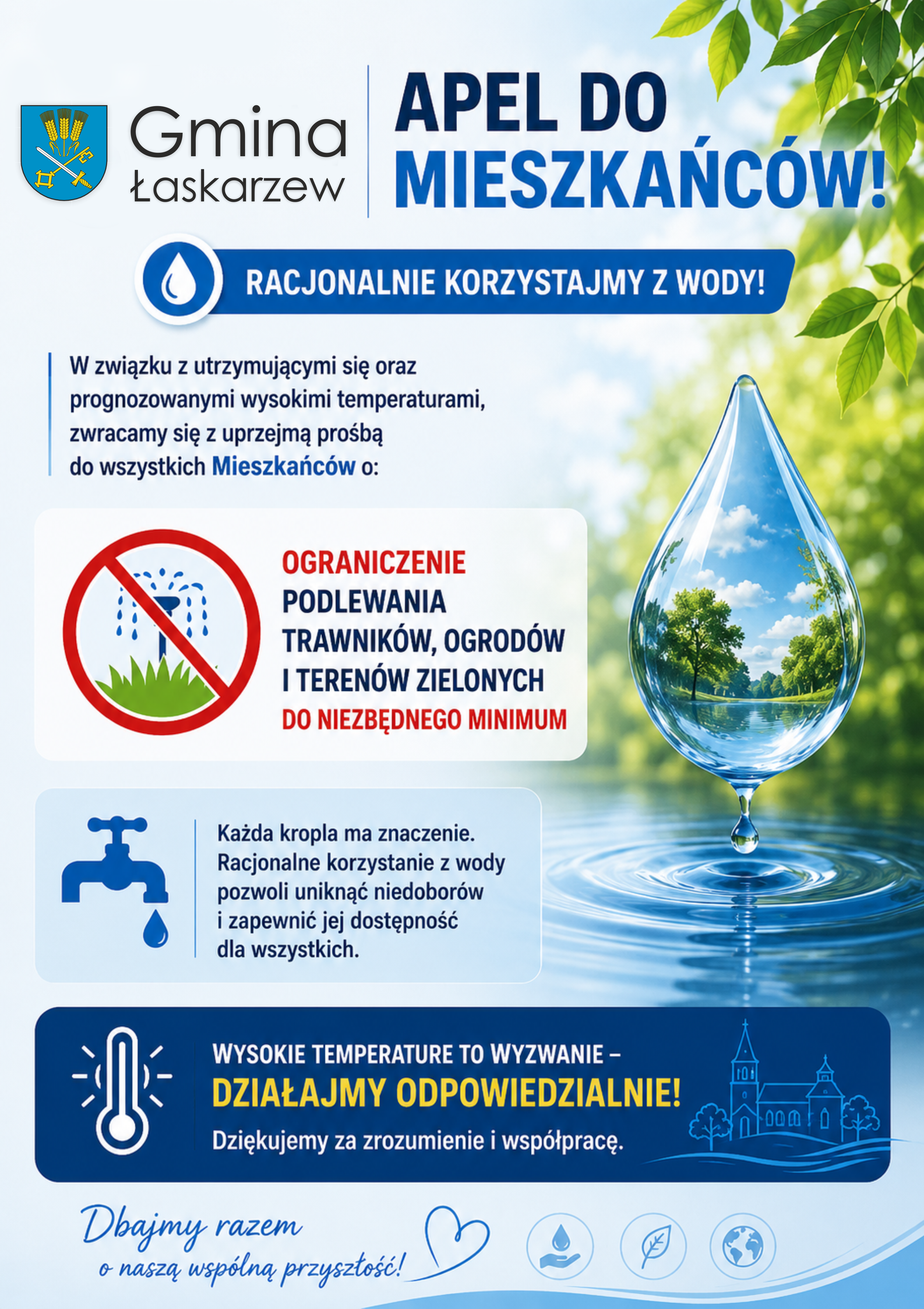 Grafina informująca o&nbsp;potrzebie racjonalnego korzystania z&nbsp;zasob&oacute;w wody pitnej
