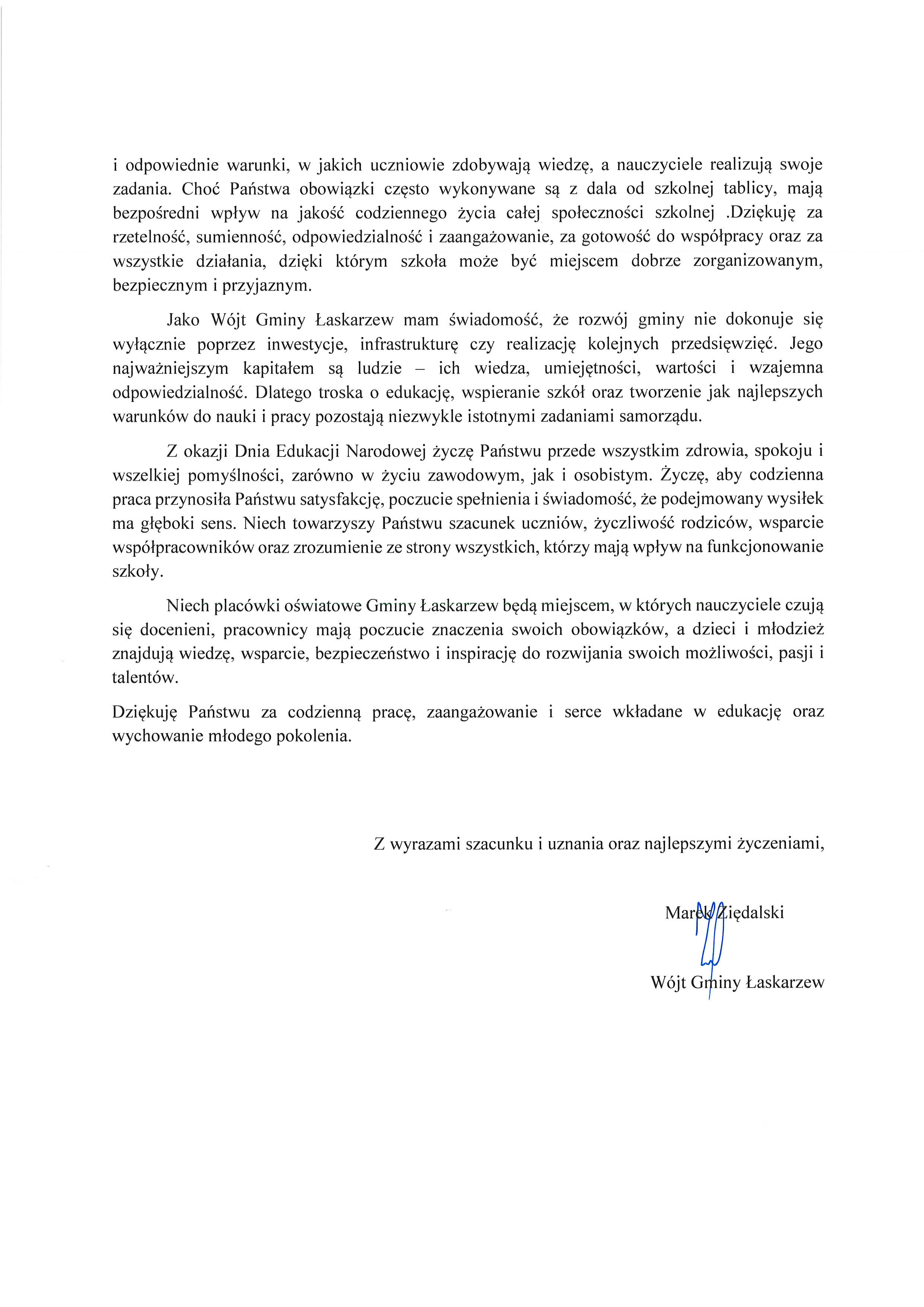 List W&oacute;jta z&nbsp;Okazji Dnia Edukacji Narodowej