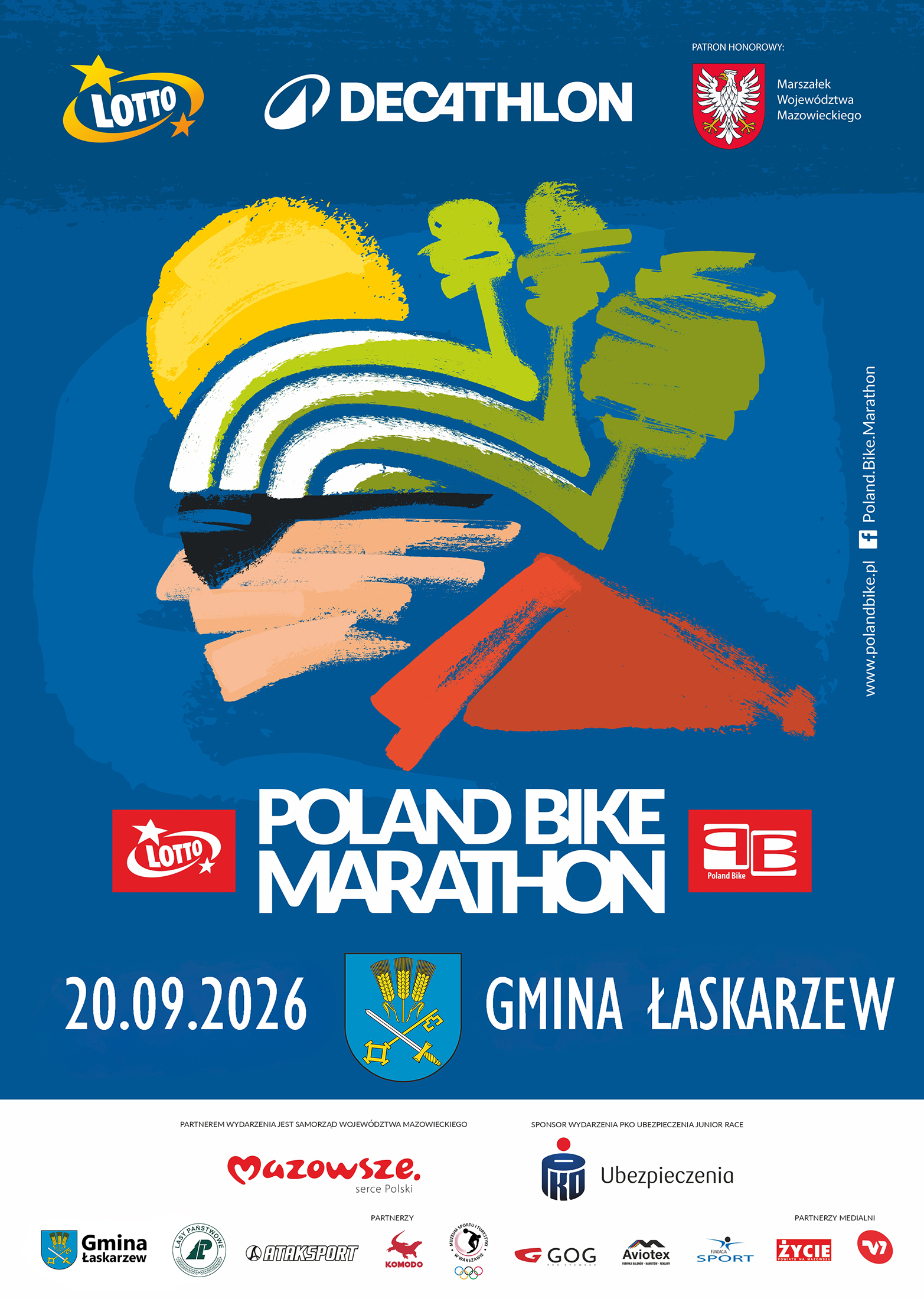Plakat informujący o&nbsp;Poland Bike Marathon 2026 w&nbsp;Gminie Łaskarzew Nadleśnictwo Uścieniec