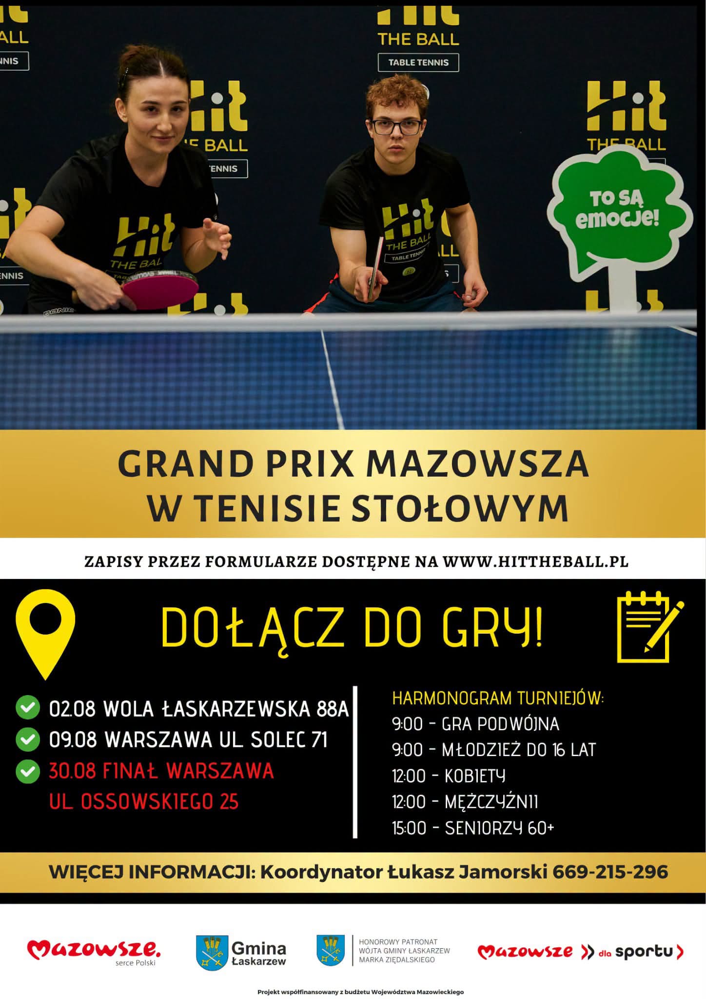 Grafika informująca o&nbsp;turnieju tenisa stołowego z&nbsp;cyklu GRAND PRIX MAZOWSZA