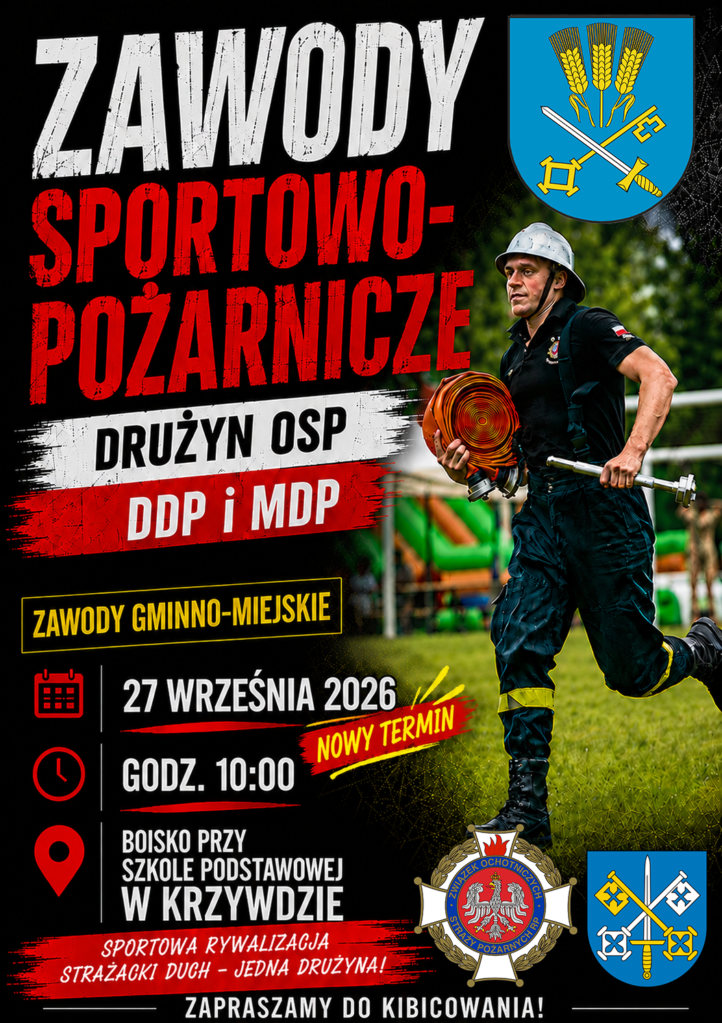 Plakat informujący o&nbsp;gminno-miejskich zawodach sportowo-pożarniczych