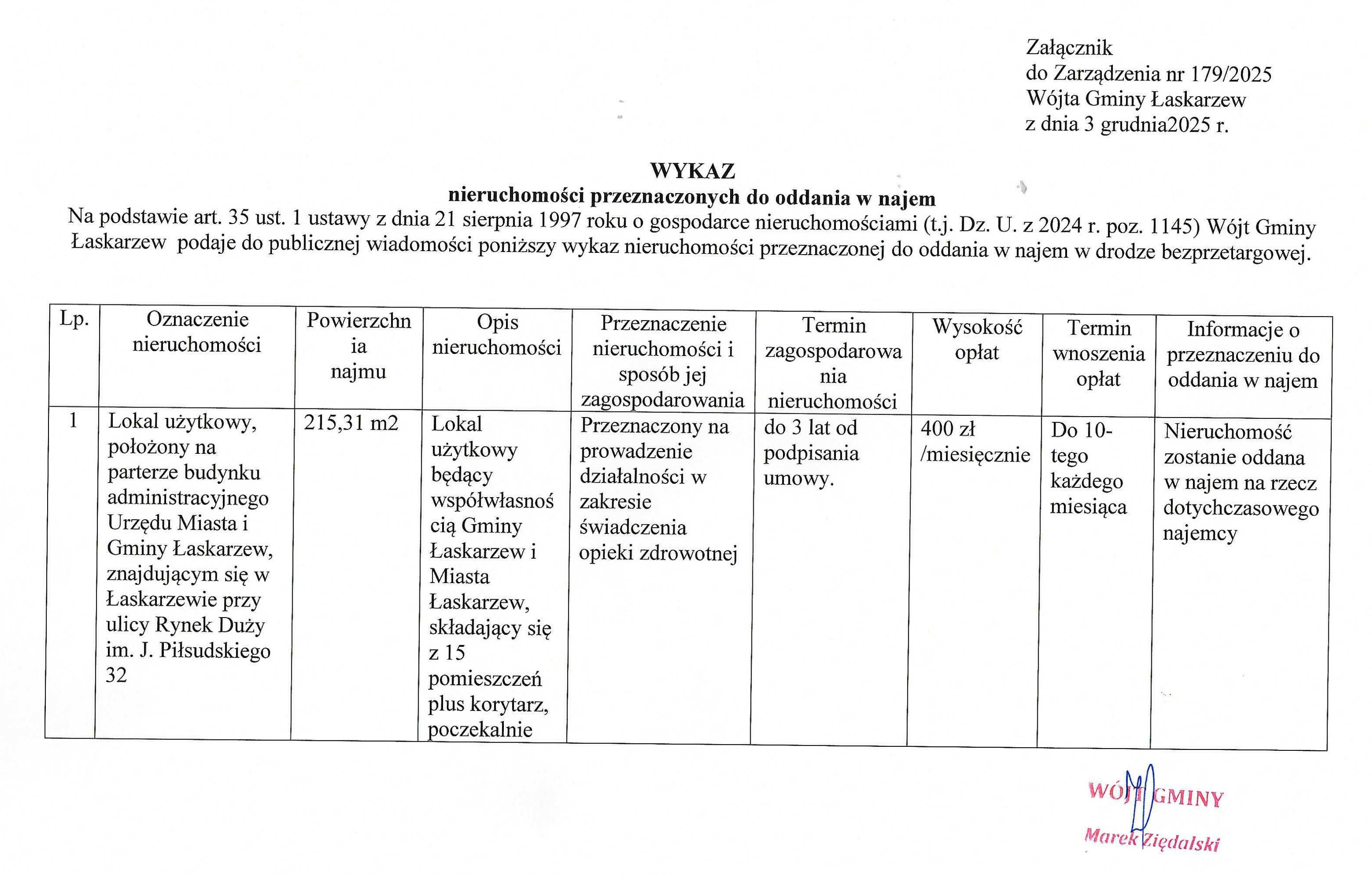 Załącznik do Zarządzenia
