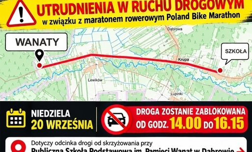 Zdjęcie do WANATY - Utrudnienia w ruchu drogowym (20.09.2026) 